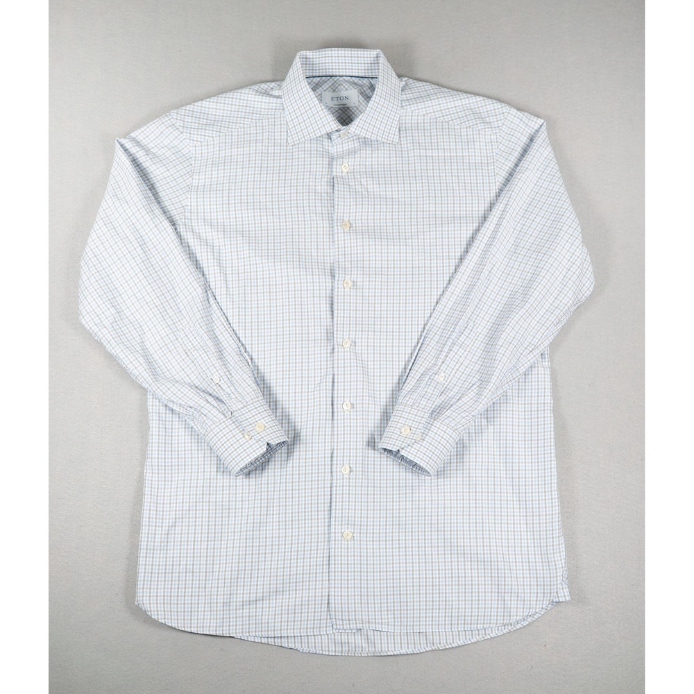 Eton Mens Contemporary Fit Button Down Shirt Micro Check Blue Grey 16 41 L